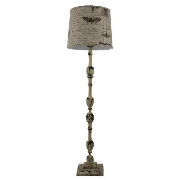 58" Tall Sculpted Distressed Floor Lamp with Botanical Antique Ledger